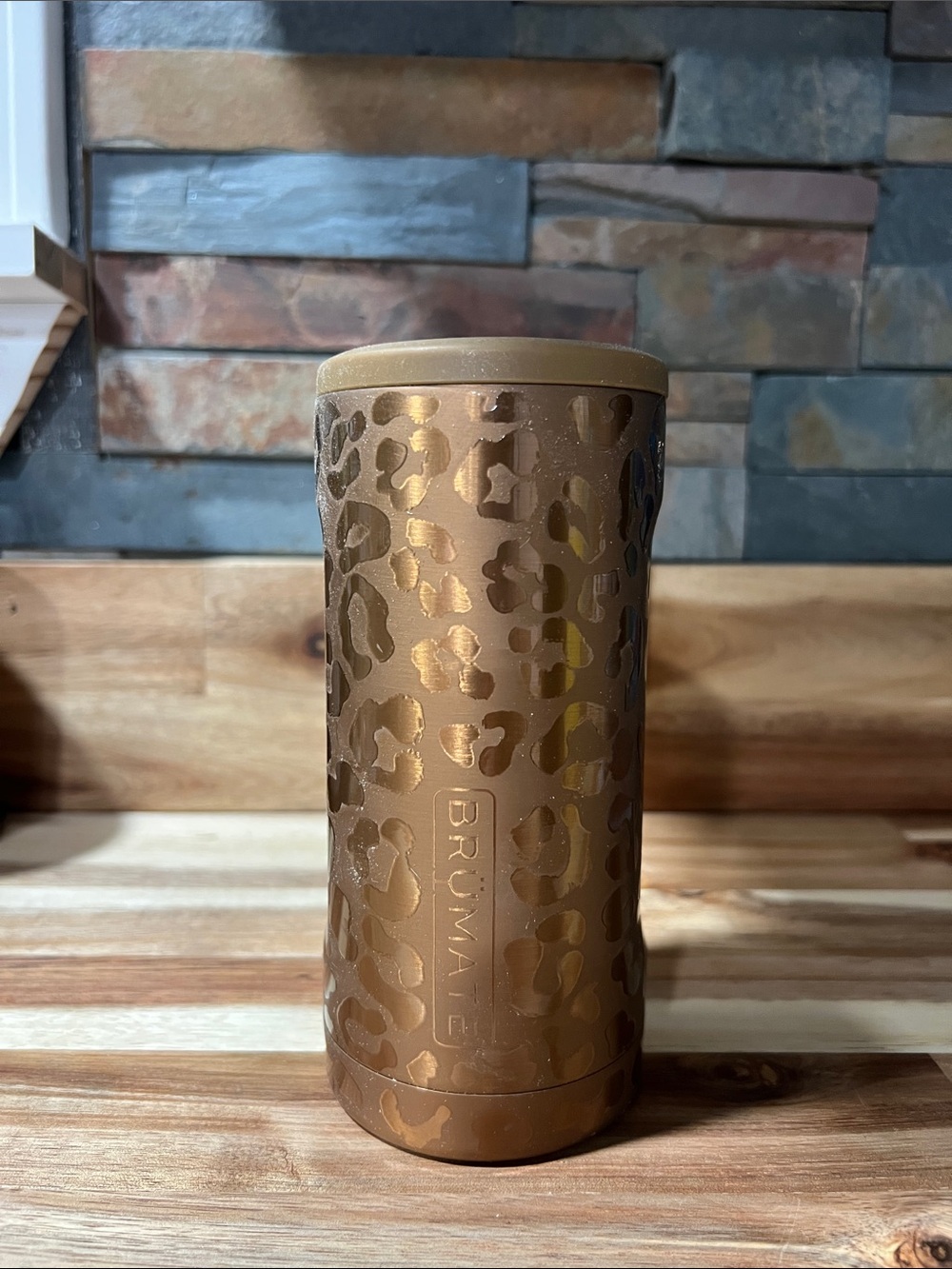 Brumate Gold Leopard Insulated Slim Can Cooler